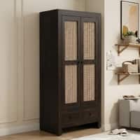 Rita Solid Wood Two Door With Two Drawer Rattan Cane Designed Wardrobe  In Tubbeco Finish