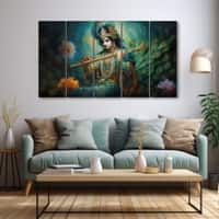 The Castle Decor Krishna Ji Wall Painting Wooden Framed 27x48 Inch (Style 12)