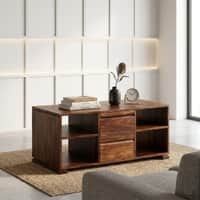Jasol Solid Sheesham Wood 4 Drawer With 4 Open Shelves Coffee Table  In Provincial Teak Finish