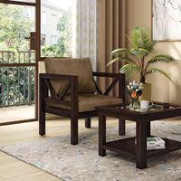 Alden 1 Seater Wooden Sofa (Peanut Brown Velvet)