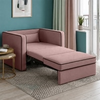 Elano Modern Premium  1 Seater Velvet Pull Out Sofa Cum Bed with Improted Mechanism In Peach Color