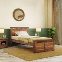 Fidora Solid Wood Single Size Non Storage Bed in Teak Finish