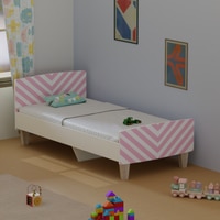 Minimalist Kids Single Bed in White and Pink Stripes
