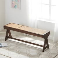 Rockport Sheesham Wood Mid Century 3 Seater Bench  Rattan Work