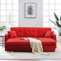 Jacob Solid Wood Sofa cum Bed in Red