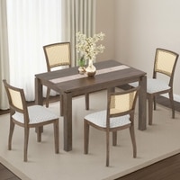 Atlas Crest Storage Solid Wood 4 Seater Dining Table With Reed Dining Chairs