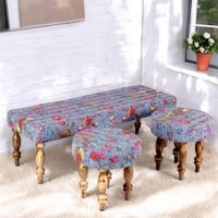 Cairo Sheesham Wood Mid Century Seater Bench Set With 2 Stools In Grey Brid