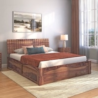 Valencia Solid Wood Queen Size Hydraulic Storage Bed In Teak Finish