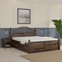 Syan Solid Wood King  Size Bed With Hydraulic Storage (Provincial Teak Finish)