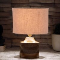 Hayden Grey cotton table lamp with Natural Wood Base