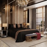 Stoa Paris Satin Bedsheet for Super King Bed (274 cm x 274 cm) with 2 Pillow Covers heet for Black Gold