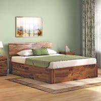 Boston Solid Wood King Size Box Storage Bed In Teak Finish