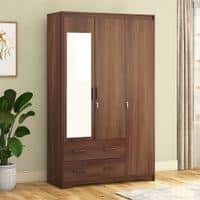 Hilton 3 Door 3 Drawer Wardrobe With Mirror and Lock in Chestnut Acacia Finish