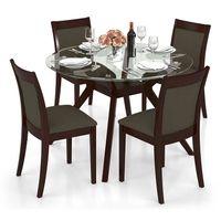 Wesley - Dalla 4 Seater Round Glass Top Dining Table Set (Colour- Grey , Finish- Dark Walnut)