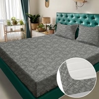 Light Grey Floral 180 TC Fitted 1 King  Bedsheet with 2 Pillow Covers