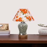 Devansh Conical Multi Cotton Shade Lamp With Wood & Mosaic Glass Base For Decoration/Office/Home/Gifting/Study For Decoration/Office/Home/Gifting/Study -(10X10X14.5) Inches -A