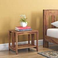 Beirut Solid Wood Bedside Table in Teak Finish