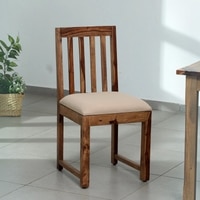 Aura Dining Chair Set of 2 in Honey Finish with Cushioned Seats in Beige Colour