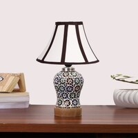 Devansh Multi Cotton Shade Lamp With Wood & Mosaic Glass Base For Decoration/Office/Home/Gifting/Study For Decoration/Office/Home/Gifting/Study
