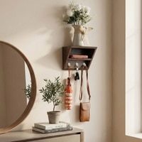 Estelle Wooden Wall Shelf Organiser With Key Holders