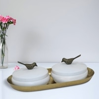 Metalsmith Metal Serveware Box Set of 3 with Tray White Finish