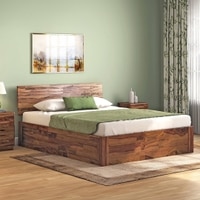 Boston Solid Wood Queen Size Box Storage Bed In Teak Finish