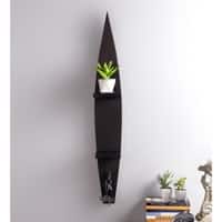 Engineered Wood Wall Shelf with Key Hooks in Black Colour