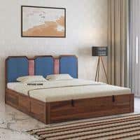Classic Sheesham Wood Queen Size Bed With Hydraulic Storage in Provincial Teak Finish