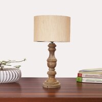 Devansh Off White Cotton Table Lamp With  Wood Natural Base  (7X17.5 Inches)-2