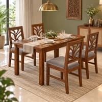 Globally Indian Vallari Solid Sheesham Wood 4 Seater Dining Table Set 4 Chairs Grey