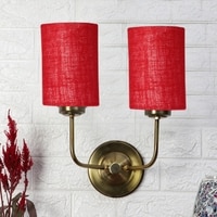 Devansh Metal Electric Wall Light in Gold Colour with Maroon Shade Count of 2 Lights