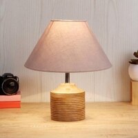 Jhumpa Grey Fabric Shade Table Lamp with Natural Wooden Base