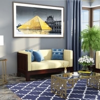 Prashiv 2 Seater Wooden Sofa (Creame Colour, Walnut Finish)