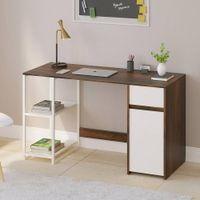 Corbyn Engineered Wood Study and Computer Laptop Table for Home or Office, WFH Desk, with Drawer Shelves Storage for Books and Décor Display for Adults Kids Students (Brown Maple & White)