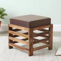 Houston Sheesham Wood Stool with Grey Velvet Cushion
