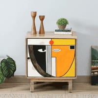 Travis Mango Wood Hand Painted Multicolour 1 Door Small Cabinet In Natural Finish
