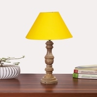 Devansh Yellow Cotton Table Lamp With  Wood Natural Base (10X18 Inches)-31