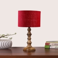 Devansh Maroon Jute Table Lamp With G Wood Natural Base -(7X7X15.5 Inches)-12