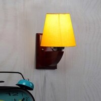 Devansh Solid Wood Electric Wall Light in Yellow Colour with Yellow Shade Count of 1 Light