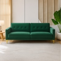 Calisa 3 Seater Velvet Sofa Cum Bed in Green colour