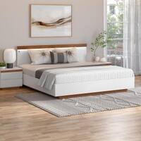 Juda Engineered Wood Queen  Size Bed Without Storage (Urban Teak Finish, Frosty White Colour)