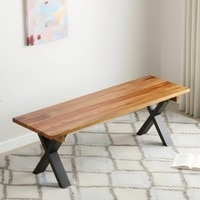 Tula Sheesham Wood Minimalist 3 Seater Bench In Teak Finish