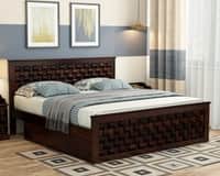 Moglis Solid Wood King  Size Bed With Drawer Storage (Walnut Finish)