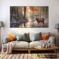 The Castle Decor Beautiful Deer Wall Painting Wooden Framed Digital Painting 27x48 Inch (Style 2)