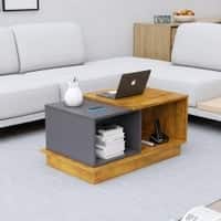 Hexa Engineered Wood Coffee Table With Storage And Open Rack In Giant Wood And Slate Grey