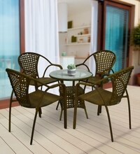 Esperance  Wicker Table And Chair Set In  Beige And Brown Dual Tone Finish