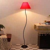 Violet Red Fabric Floor Lamp with Black Iron Base