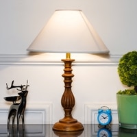 Lorette hand crafted Solid wood honey finish table lamp With White Cotton Shade