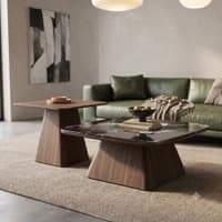 The Noir Laurent Black Marble Walnut Nesting Coffee Table Set with Accent Table