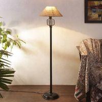 Aspen Beige Natural Fiber Floor Lamp with Black Iron Base